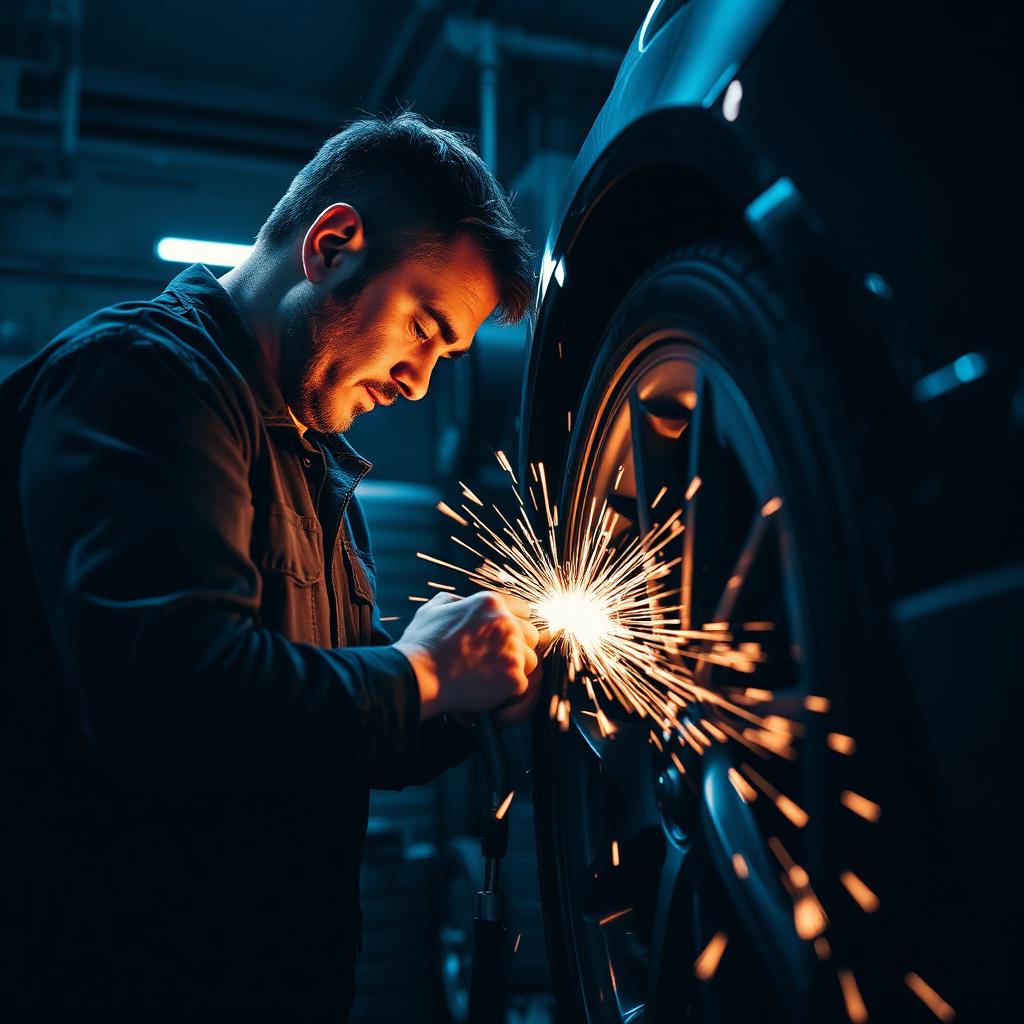 Professional mechanic working on a tire machine